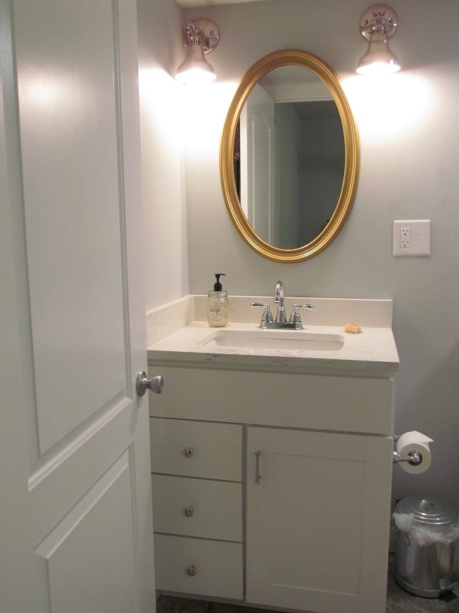 Masculine Transitional Finished Basement bathroom vanity
