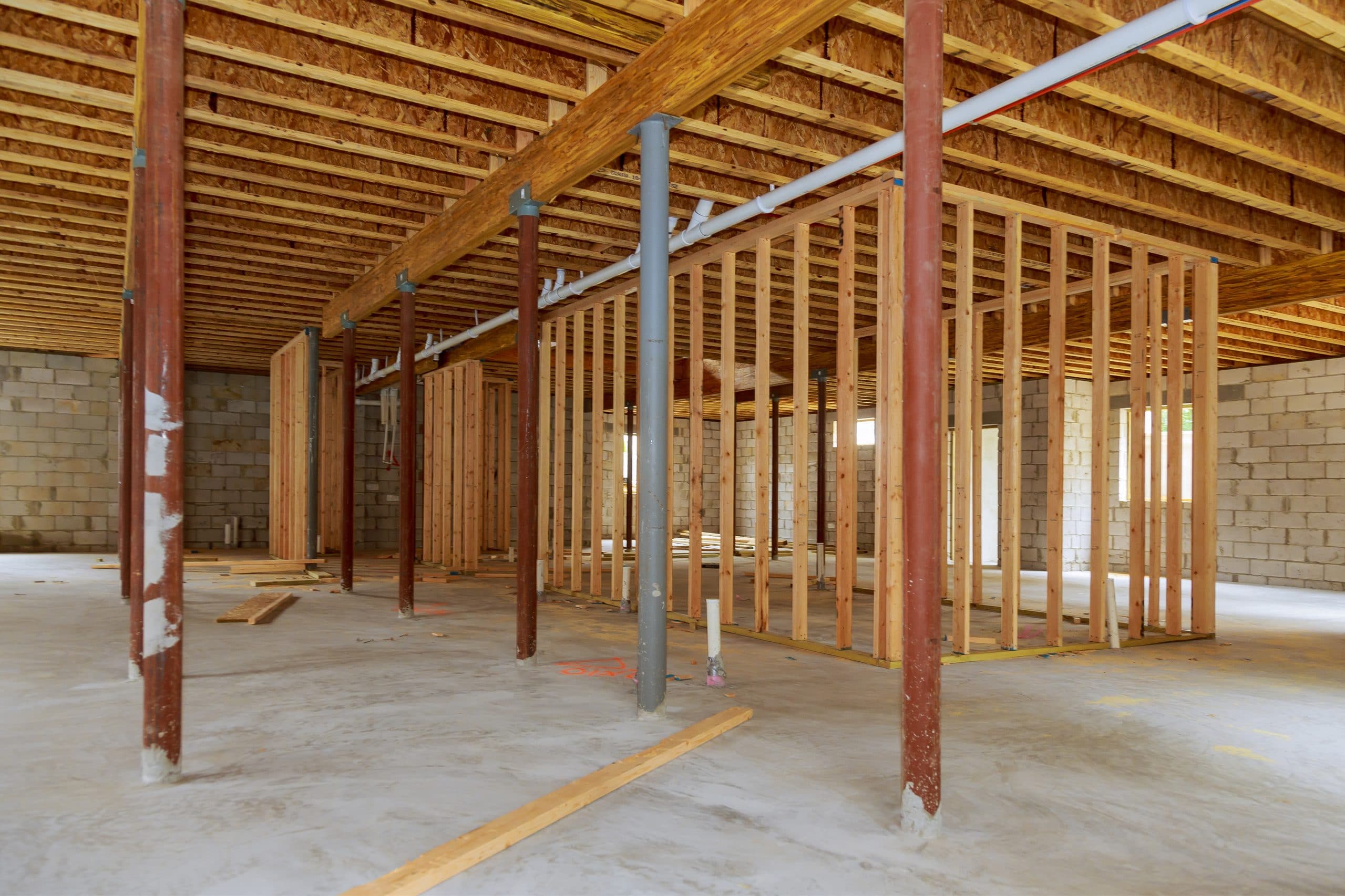 A new stick built interior construction basement renovation and remodel